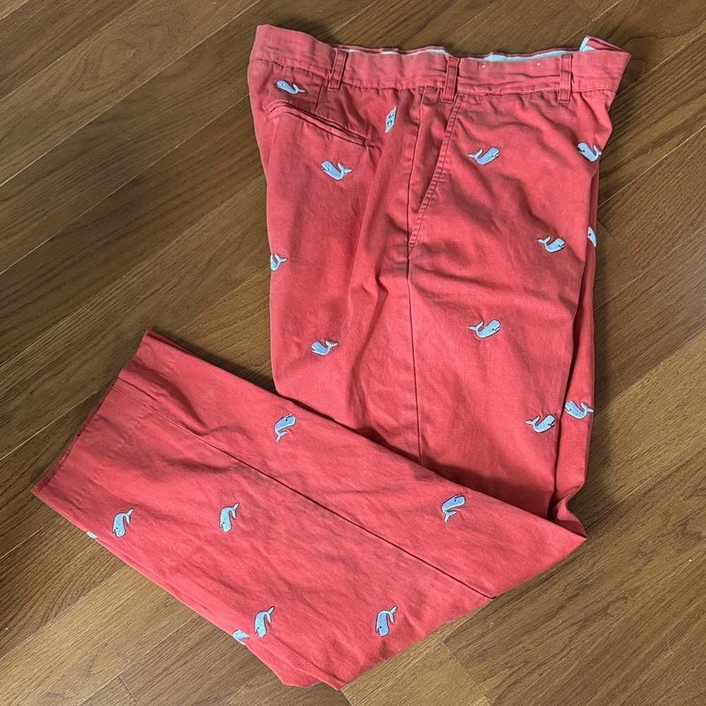 Castaway Coral Chinos with white whale Embroidery